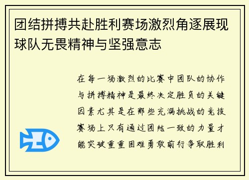 团结拼搏共赴胜利赛场激烈角逐展现球队无畏精神与坚强意志